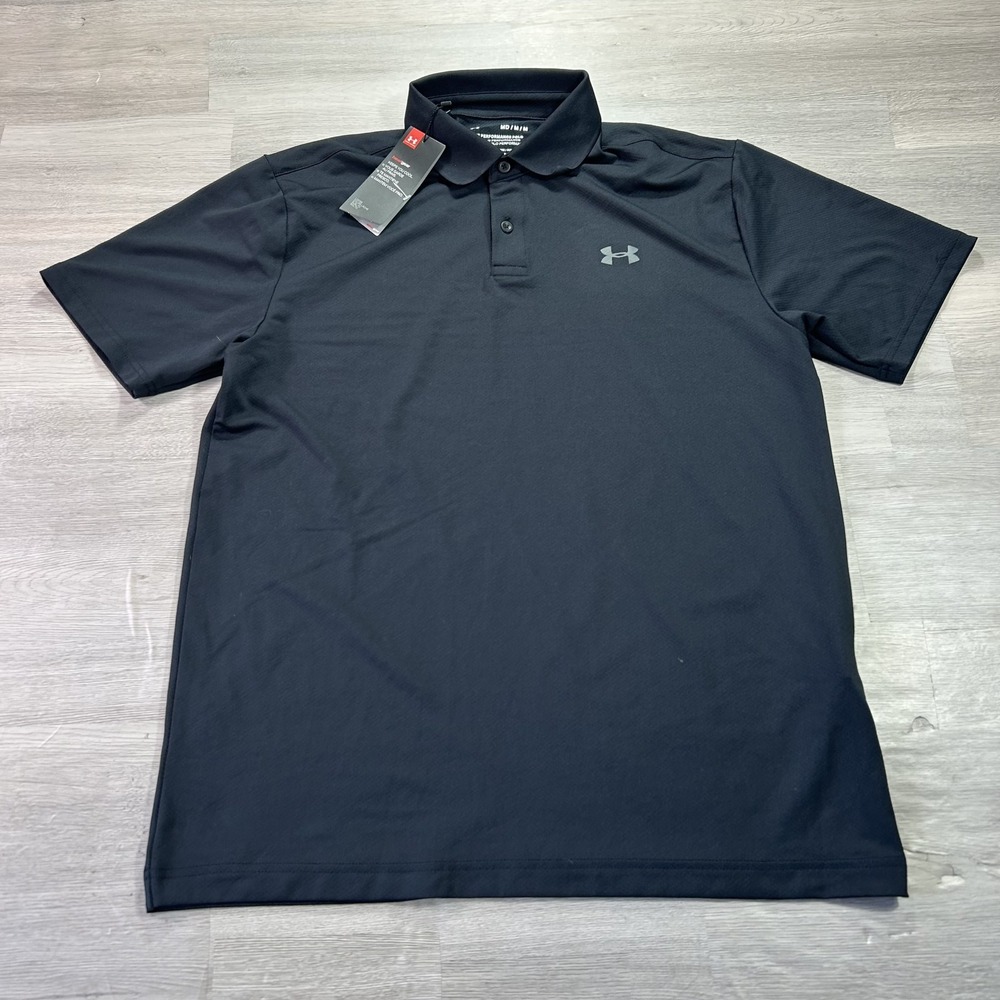 Under Armour The Performance Polo Shirt Mens Medium Black Solid Golf Stretch